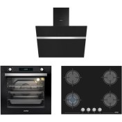 Resim Simfer 8 Fonksiyon 80 Lt Xxl Siyah Multi Turbo Dijital Ankastre Set (Fırın + Ocak + Davlumbaz) 
