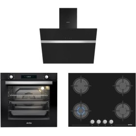 Resim Simfer 8 Fonksiyon 80 Lt Xxl Siyah Multi Turbo Dijital Ankastre Set (Fırın + Ocak + Davlumbaz) 