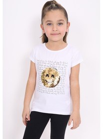 Resim Toontoy Kids Toontoy Kız Çocuk Gülen Yüz Pullu Nakış Tişört Beyaz 