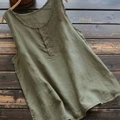 Resim Kadınlar için Zeytin Yeşili Kolsuz Düğmeli Tank Top - Retro Günlük Yuvarlak Yaka Gömlek, İlkbahar Yaz Sonbahar İçin Hafif Nefes Alabilir Kumaş, Makinede Yıkanabilir, Mevsimlik Moda, Basit Düz Tasarım, Pürüzsüz Dokulu 