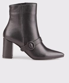 Resim Hakiki Deri Toka Detaylı Siyah Fermuarlı Kadın Topuklu Bot-siyah Siyah 