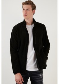 Resim Buratti Slim Fit Fermuarlı Cepli Dik Yaka Polar Erkek Hırka 5906028 Siyah 