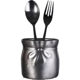 Resim Tezgah Üstü Kaşıklık Dekoratif Dik Kaşıklık Silindir Kaşıklık Siyah Renk Model 8 