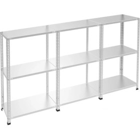 Resim Rafburada 3 Katlı 3'lü Galvaniz Çelik Raf - Depo, Arşiv, Kiler, Dosya, Market Rafı - 43x75 cm-100 cm-0.70 mm 