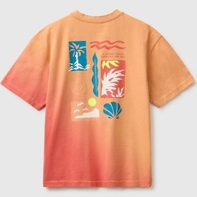 Resim United Colors Of Benetton Erkek Çocuk Kırmızı Mix Arkası Baskı Detaylı Bisiklet Yaka T-shirt 6-14 Yaş -2857 Çok Renkli 