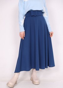 Resim Kemerli Krep Kumaş Kiloş Etek Mavi - 38-40 
