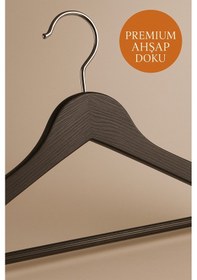 Resim 10 Lu Kırılmaz Siyah Ahşap Görünümlü Askı Seti Tişört, Gömlek, Pantolon Askısı Dayanıklı Ve Şık Siyah 