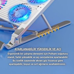 Resim Coofbe Led Işıklı Yükseklik Ayarlı Katlanabilir 4 Fanlı Notebook Laptop Soğutucu Turbo Fan Laptop Standı 