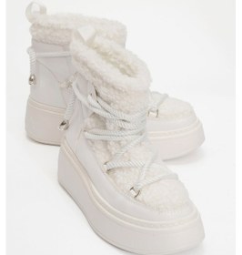 Resim Dila Beyaz Suni Kürklü Kadın Kalın Tabanlı Kar Botu Beyaz 