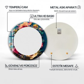 Resim Bahar Kenarı Cam Tablo Yuvarlak Ayna - Siyah / 80 cm 