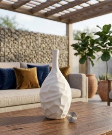 Resim Dalgalı Model El Yapımı Özel Seri Testi Modeli Seramik Vazo 30 Cm Beyaz 