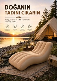Resim Dahili Pompalı Kendi Kendine Şişen Şişme Şezlong Açık Bej 