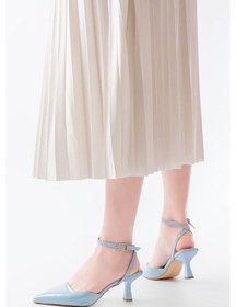 Resim St-004 Bebe Mavi Rugan Günlük 7 Cm Topuklu Bayan Ayakkabı 