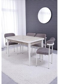 Resim Rambla Mdf Açılır Lak Panel Mutfak Masa Sandalye Takımı 80 130cm Beyaz 