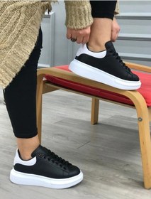Resim Kadın Erkek Unisex Bağcıklı Deri Yüksek Tabanlı Rahat Günlük ... Füme - Siyah - Beyaz 
