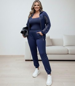 Resim Kadın Büyük Beden Güpür Detaylı Fermuarlı Scuba Eşofman Takımı 8217-26 - 3XL / Bordo 