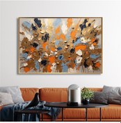 Resim Yağlı Boya Dokulu Tablo Soyut Renkli Çiçekler Altın Çerçeveli U08026-179032 