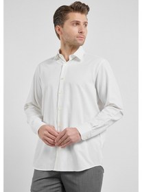 Resim İmza Krem Sert Yaka Uzun Kol Cepsiz Comfort Fit Pamuklu Gömlek 1004255914 