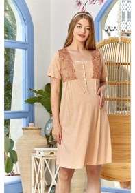 Resim Cossy By Aqua 22521 Hamile Lohusa Kısa Kollu Gecelik-tarçın 