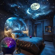 Resim 1 Adet USB Siyah Yıldız Ay Gökyüzü Projeksiyonu Mood Işığı / Oda Dekorasyon Projektör Lambası / Yanıp Sönme Dinamik Uzay Atmosferi Gece Lambası - Yatak Odası, Oturma Odası, KTV, Ofis & Bar için LED Ortam Aydınlatması - Harika Hediye Fikri 