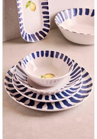 Resim Limone Blu 27 Parça 6 Kişilik Seramik Yemek Takımı Limon Desenli Mavi Çizgili Sunum Seti Cokrenklı Çok Renkli 