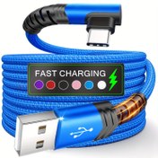 Resim Type C Şarj Cihazı Hızlı Şarj, Dik Açıda USB'den USB C'ye Örgülü Kablo Huawei Xiaomi RedMi Oppo Oneplus ve Daha Fazla Akıllı Telefon için 