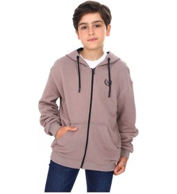 Resim Toontoy Kids Toontoy Erkek Çocuk Kapüşonlu Fermuarlı Cepli Düşük Omuz Baskılı Örme Hırka - 3 İplik Şardonsuz Kahve 