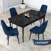 Resim Canisa Concept Lia Serisi 80X132 Açılabilir Mutfak Masa Takımı Siyah Mermer Desen Masa 4 Sandalye 