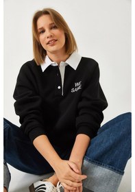Resim Shade Kadın Polo Yaka Üç İplik Şardonlu Sweatshirt 2069 60261149 - Siyah 