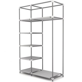 Resim Burak Plastik Profilli Siyah Tek Yandan Raflı Bez Dolap Gardırop 