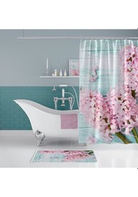 Resim Lila Banyo Perdesi Ve Banyo Paspası Seti, Küf Tutmaz Banyo Perdes Çok Renkli 