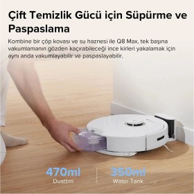 Resim Roborock Q8 Max Beyaz 5.500 Pa Emiş Gücü Duoroller Fırça Lidar Navigasyon Robot Süpürge Beyaz 