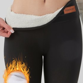 Resim Kadınlar için Yüksek Bel Polar Astarlı Termal Taytlar - Kalın Kış Pantolonları, Elastik Bel Bandı, Orta Esneklikte Görünmez Kumaş, Makinede Yıkanabilir Düz Renkli Soğuk Hava ve Dış Aktiviteler İçin Kar Pantolonu 