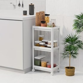 Resim Deconox Peggy 3 Katlı Tekerlekli Raf Ünitesi - 36x71x23 cm Dar Alan Düzenleyici - Mutfak ve Banyo İçin Aletsiz Kurulum Servis Arabası (Beyaz - Siyah - Gri) (BEYAZ) 