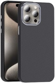 Resim Kilifplus Apple iPhone 15 Pro ile Uyumlu Kılıf M-Safe Şarj Özellikli Karbon Fiber Görünümlü Gros Kapak, Tam Uyumlu, Kablosuz Şarj Destekli, Kaliteli, Lüks - Siyah 