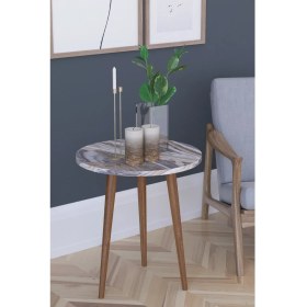 Resim Remaks Barcelona Fiskos Çay Sehpası Yan Sehpa Servis Sehpası Saksılık - Gri Mermer 