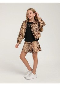 Resim Kız Çocuk Leopar Desenli Şort Etek-15593 Kahverengi 