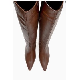Resim Luvishoes Corvel Taba Cilt Hakiki Deri Kadın Topuklu Çizme 
