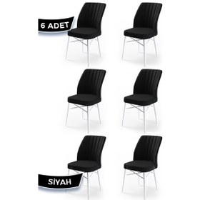 Resim Canisa Flex Serisi, Üst Kalite Mutfak Sandalyesi, 6 Adet Siyah Sandalye, Gürgen Beyaz Ahşap Ayak Sandalye Siyah Ayaklar Beyaz 