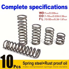 Resim 10 adet, 54 model, Sıkıştırma Yayları, 1mm Tel Çapı, 5-10mm Dış Çap, 10-50mm Serbest Uzunluk, Siyah Yay Çeliği, Orijinal Yaylardan Güçlü, Günlük Malzemeler, Endüstriyel Makineler, Kendin Yap Projeleri, Çeşitli Yaylar, Güç Aktarma Ürünleri 