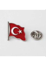 Resim Ay Yıldız Türk Bayrağı Yaka Rozeti Gümüş 2x2 Cm Parlak Dalgalı Metal Bayrak Rozet Gri 