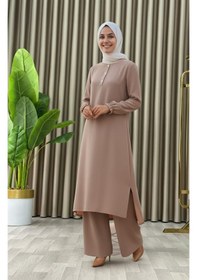 Resim Mismoly Tesettür İkili Takım Uzun Tunik Bol Paça Pantolon 4006-bej Bej 