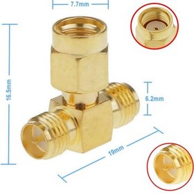 Resim SMA T Soket 1x Rpsma Erkek 2x Rpsma Dişi Altın Kaplama Soket 