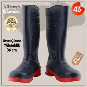 Resim Badem10 Uzun Çizme Iş Güvenlik Çizmesi Numara 42 Inşaat Tarım Bahçe Kimya Petrol Çiftilik Gaz 36 cm 