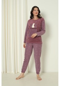 Resim Wordex Fwn 04-3302 Peluş Welsoft Polar Kışlık Yumoş Tavşanlı Kadın Pijama Takımı Lila 