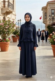 Resim ZEROGAPRİSE Kadın Hırka Fiyonk Eteği Fırfırlı Boydan Tesettür Elbise 