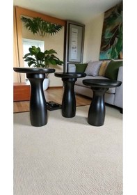 Resim Ahşap Mantar Sehpa Siyah 3 Lü Takım Şık Zigon Ve Fiskos Sehpa Seti Siyah 