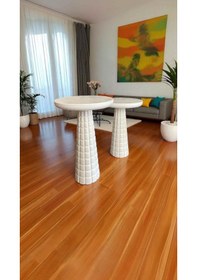 Resim Dekoratif Ahşap Yan Sehpa Takımı Beyaz Renkli 2 Li Mantar Set 