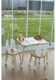 Resim The Bunny 1 Masa + 2 Sandalye (Çocuklar için Yaz-Sil Montessori Aktivite ve Etkinlik Masa Sandalye Takımı) 