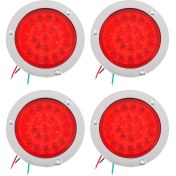 Resim 4 Paket Yuvarlak LED Römork Tail Işıkları Kırmızı 24 LED Flanş Montaj Su Geçirmez Krom 4 Inç Fren Durdurma Dönüşü Işıkları (Yurt Dışından) 